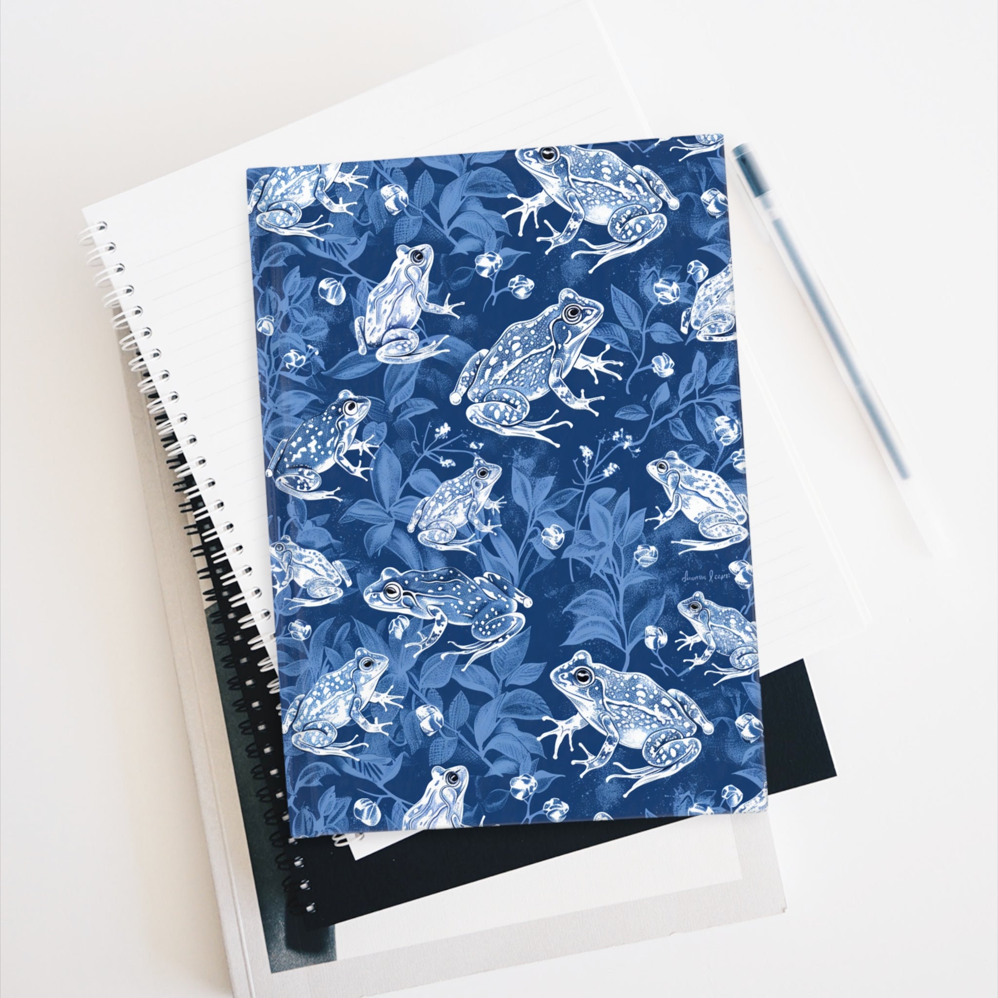 Blue Frog Pattern Ruled Journal — Lined Notebook for Nature Lovers