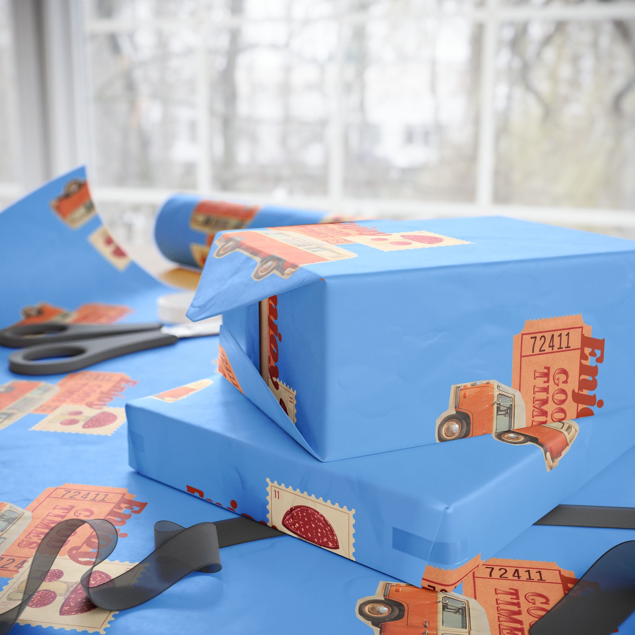 Wrapping Paper — Retro Ice Cream Truck Pattern ("Enjoy Ice Cream")