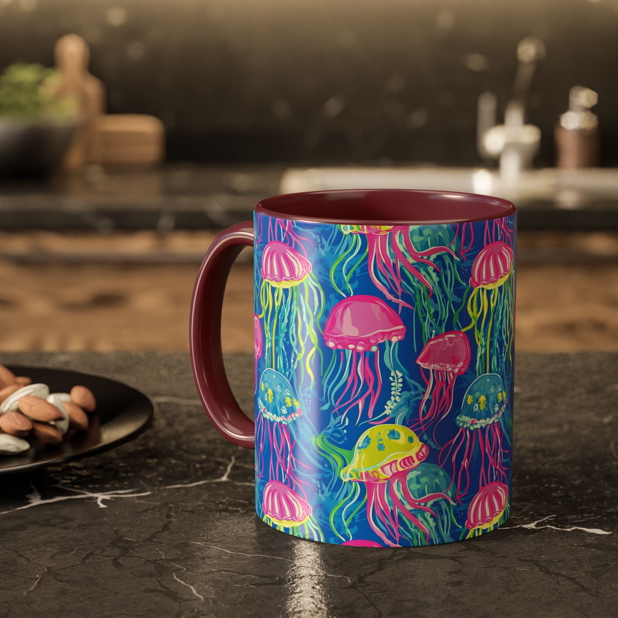 Colorful Jellyfish Ceramic Mug (11oz & 15oz) – Neon Ocean Art Coffee Cup
