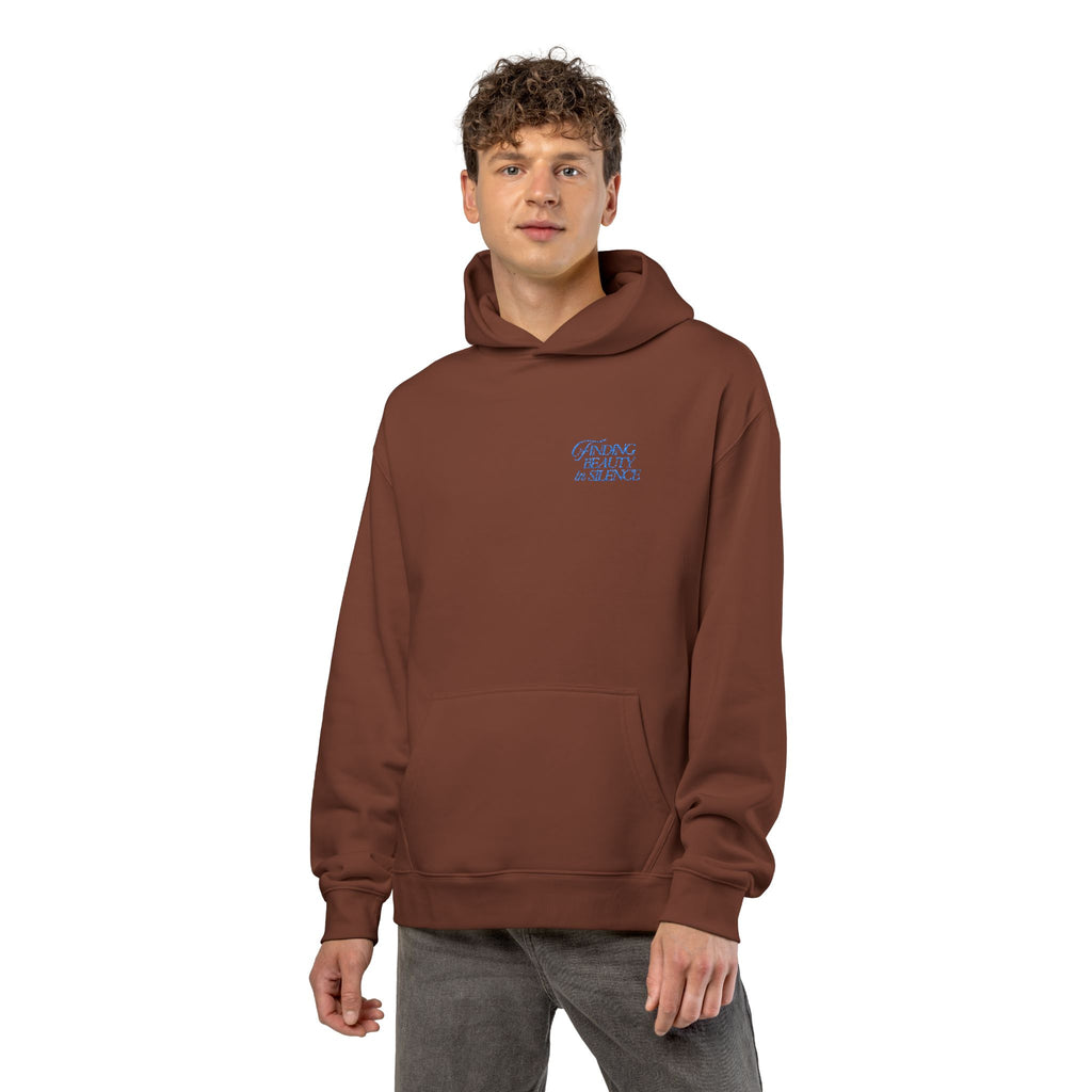 Relaxed Hoodie — Cozy Brown Floral Script Logo Pullover