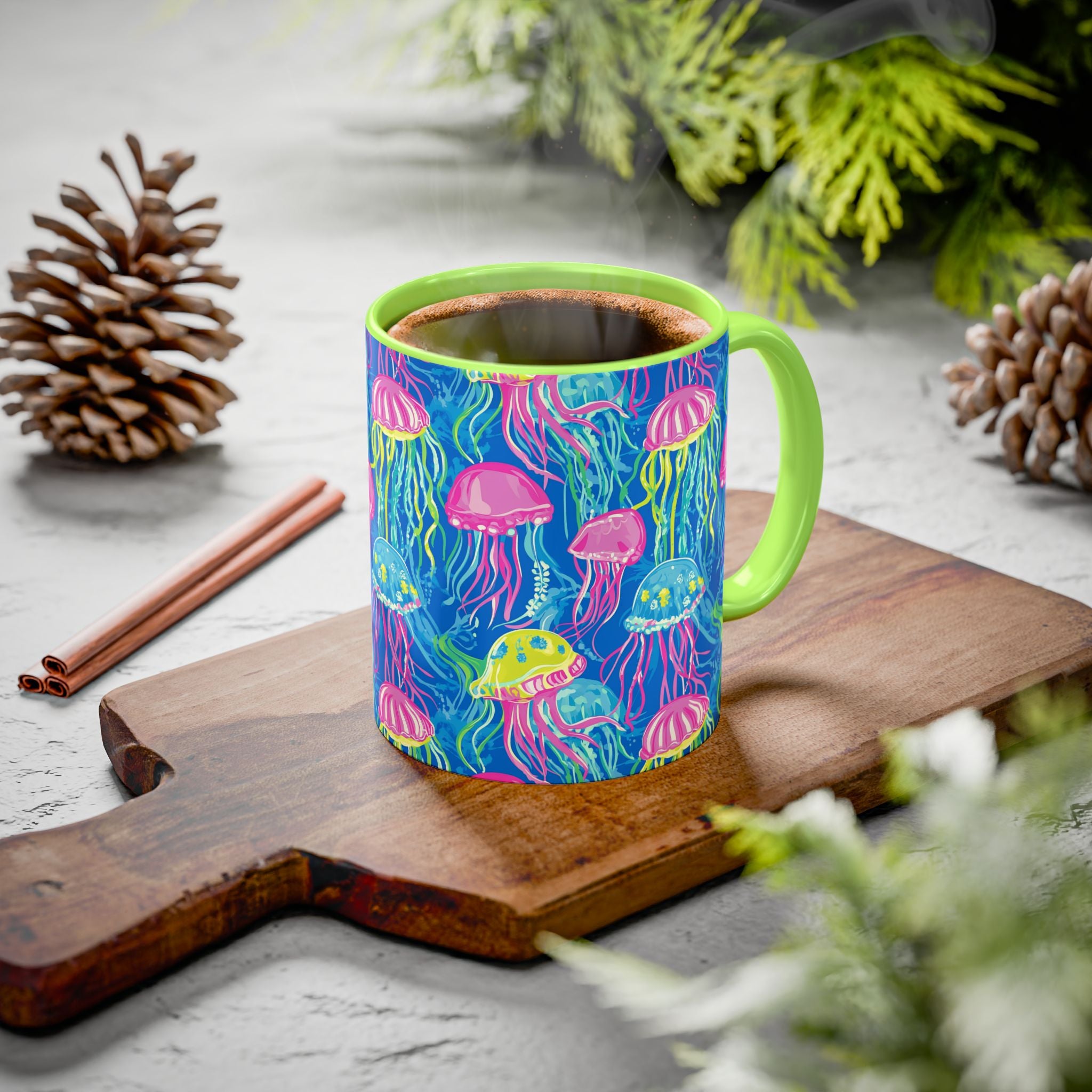 Colorful Jellyfish Ceramic Mug (11oz & 15oz) – Neon Ocean Art Coffee Cup