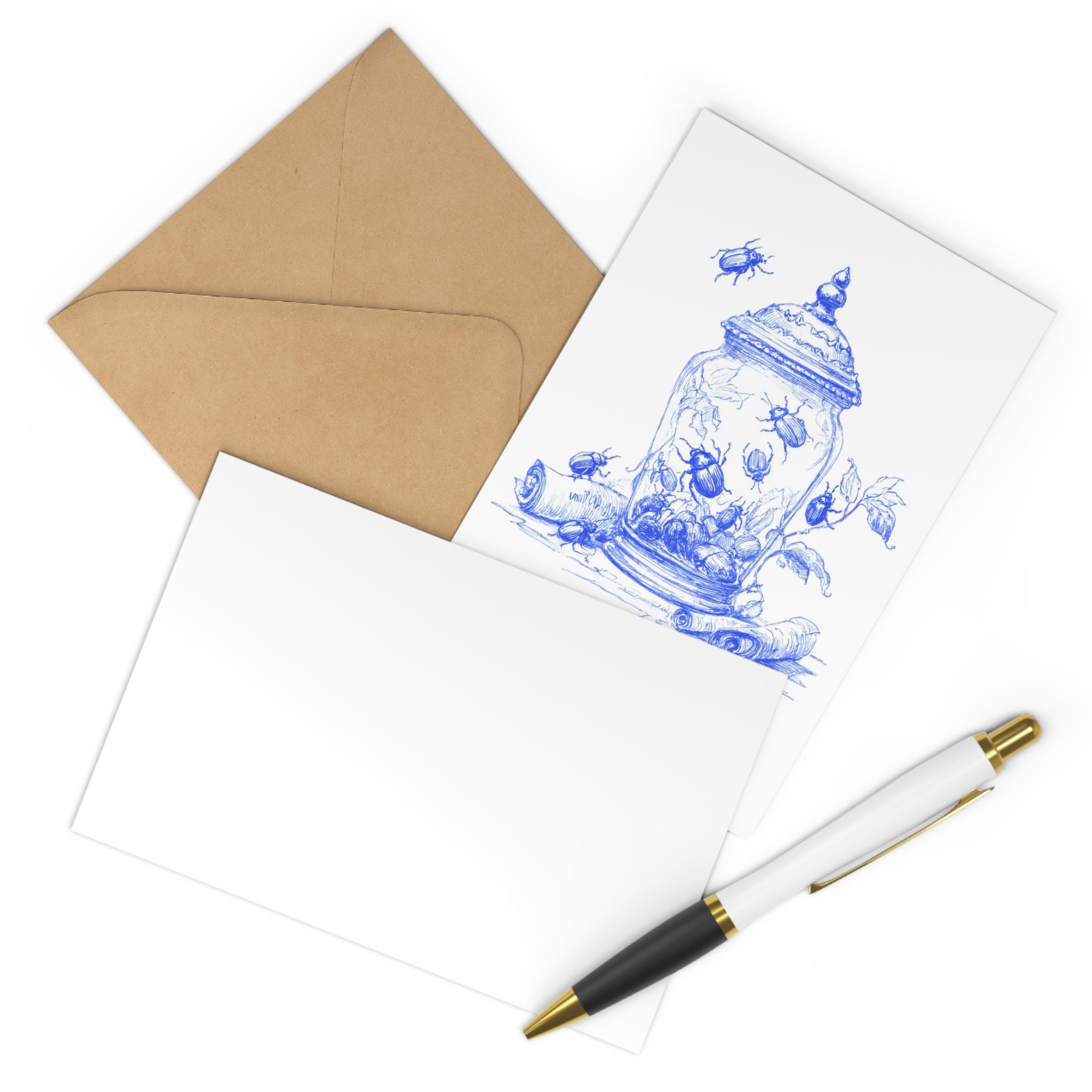 Thinking of You Postcard Set — Blue Botanical Jar Illustration (7-Pack)