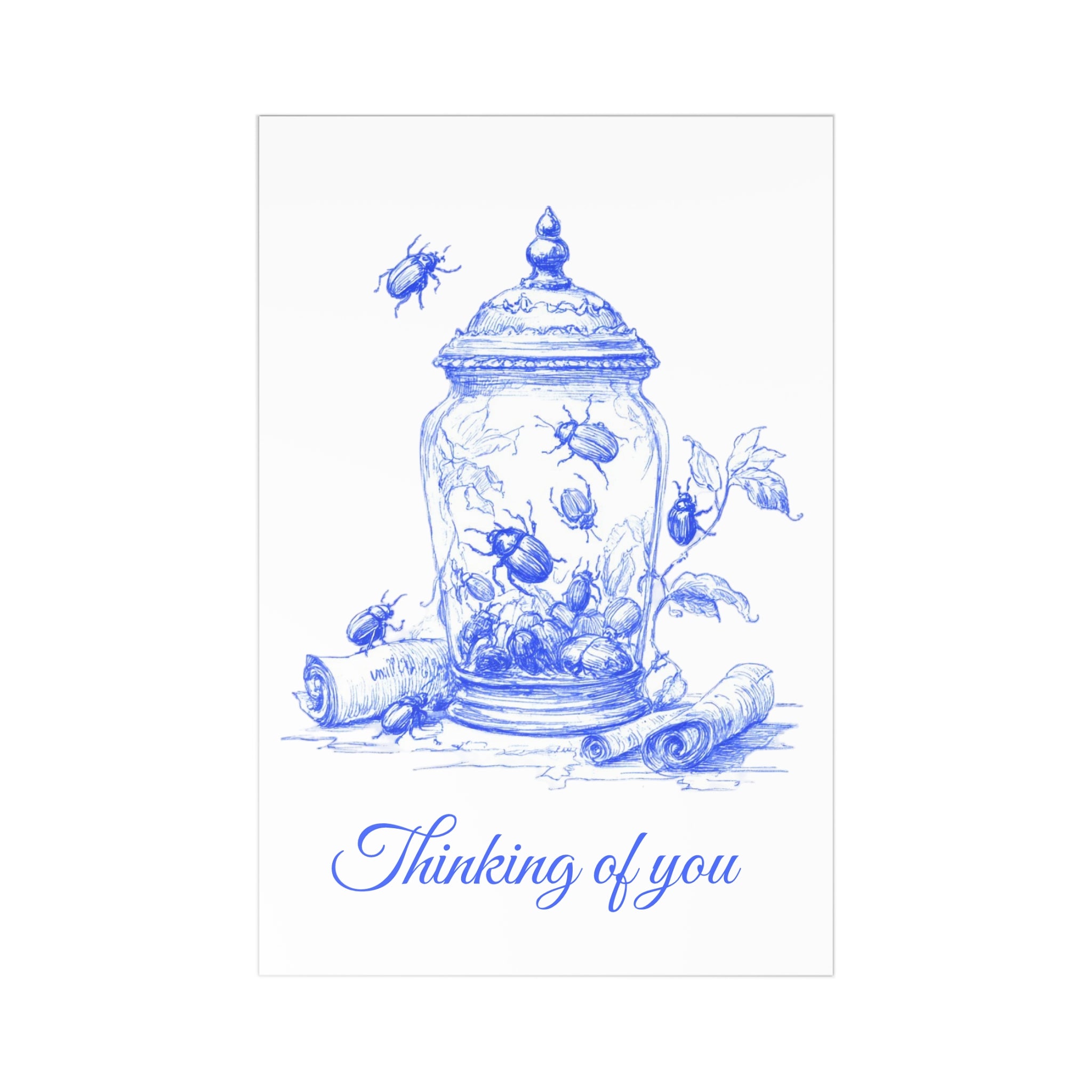 Thinking of You Postcard Set — Blue Botanical Jar Illustration (7 pcs)