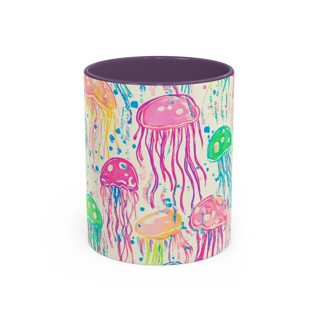Colorful Jellyfish Accent Coffee Mug — Pink Interior Ocean Art 11/15oz