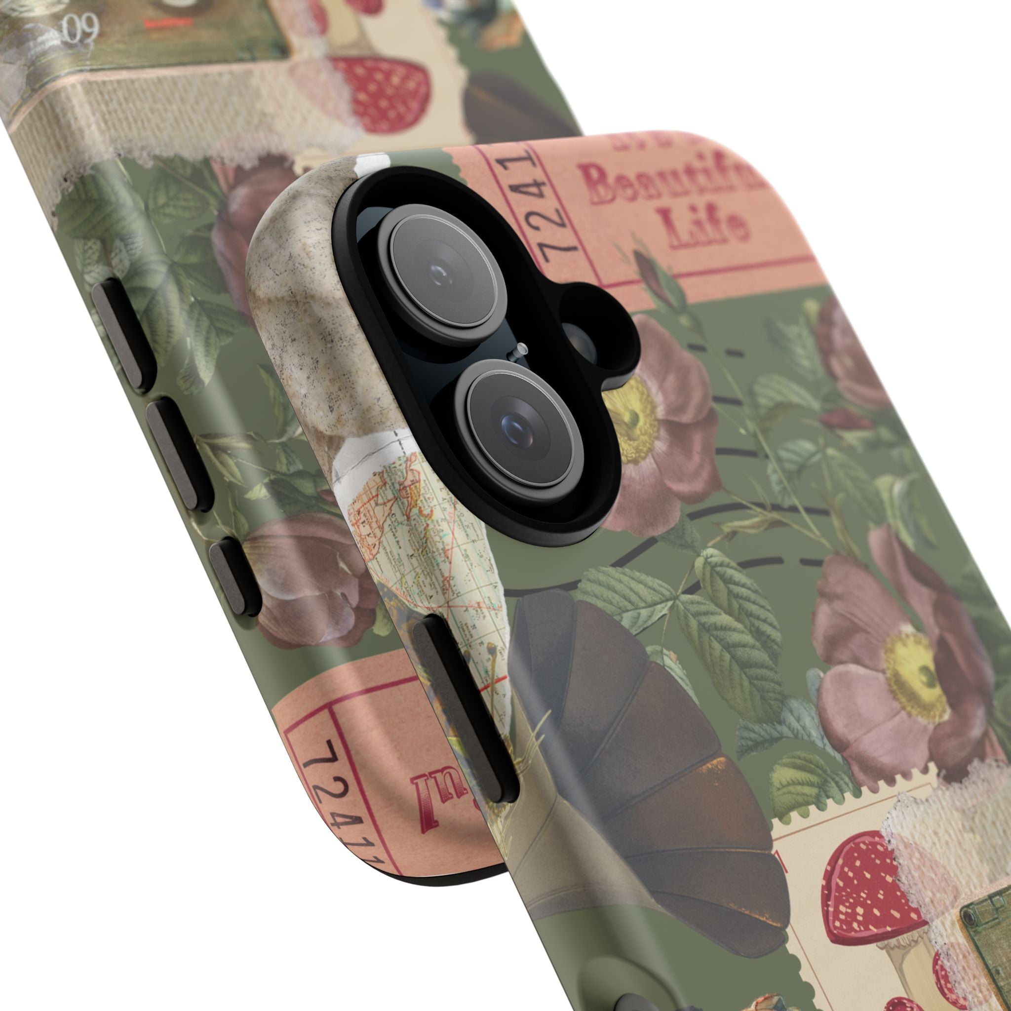 Vintage Floral Collage Phone Case — 'Beautiful Life' Retro Garden Design