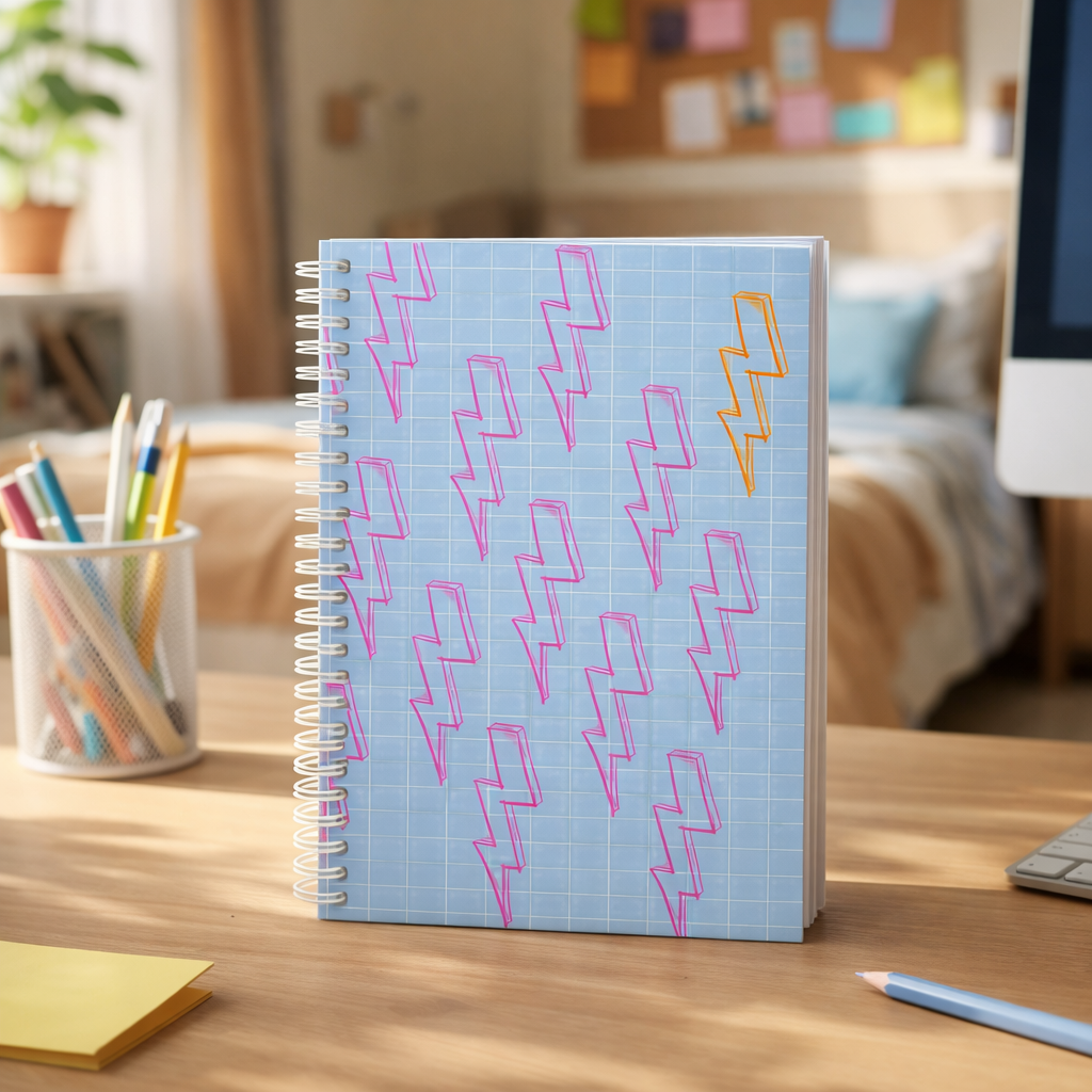Pastel Lightning Spiral Notebook — Retro Grid Notepad for Teens & Students
