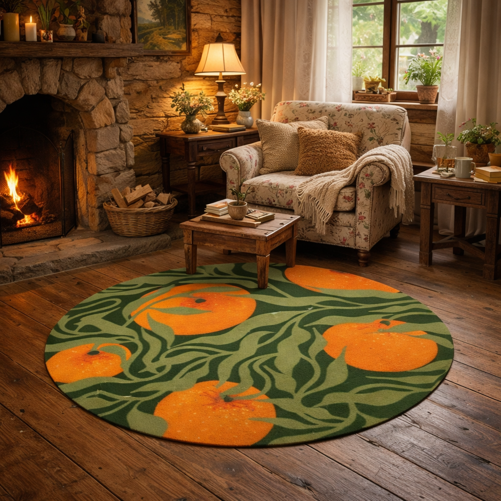 Round Rug — Citrus Grove Orange Pattern