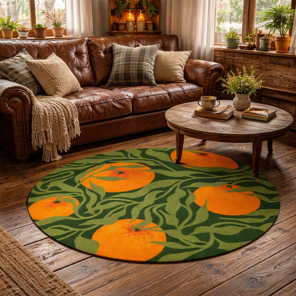 Round Rug — Citrus Grove Orange Pattern