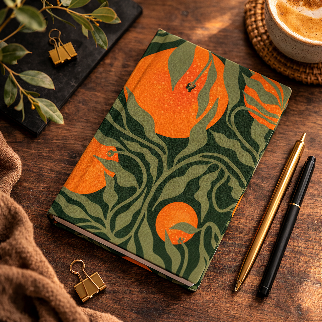 Orange Grove Hardcover Journal — Botanical Citrus Pattern Matte
