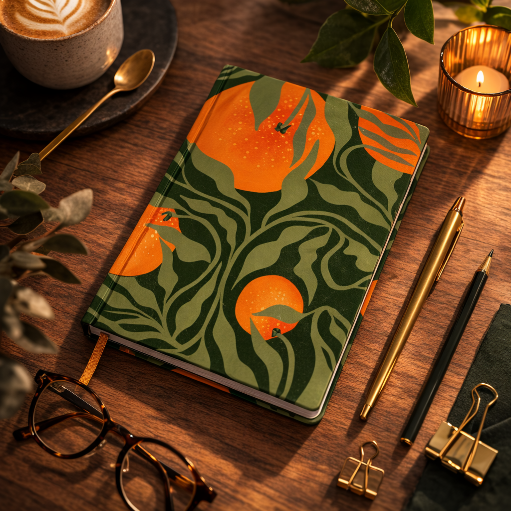 Orange Grove Hardcover Journal — Botanical Citrus Pattern Matte