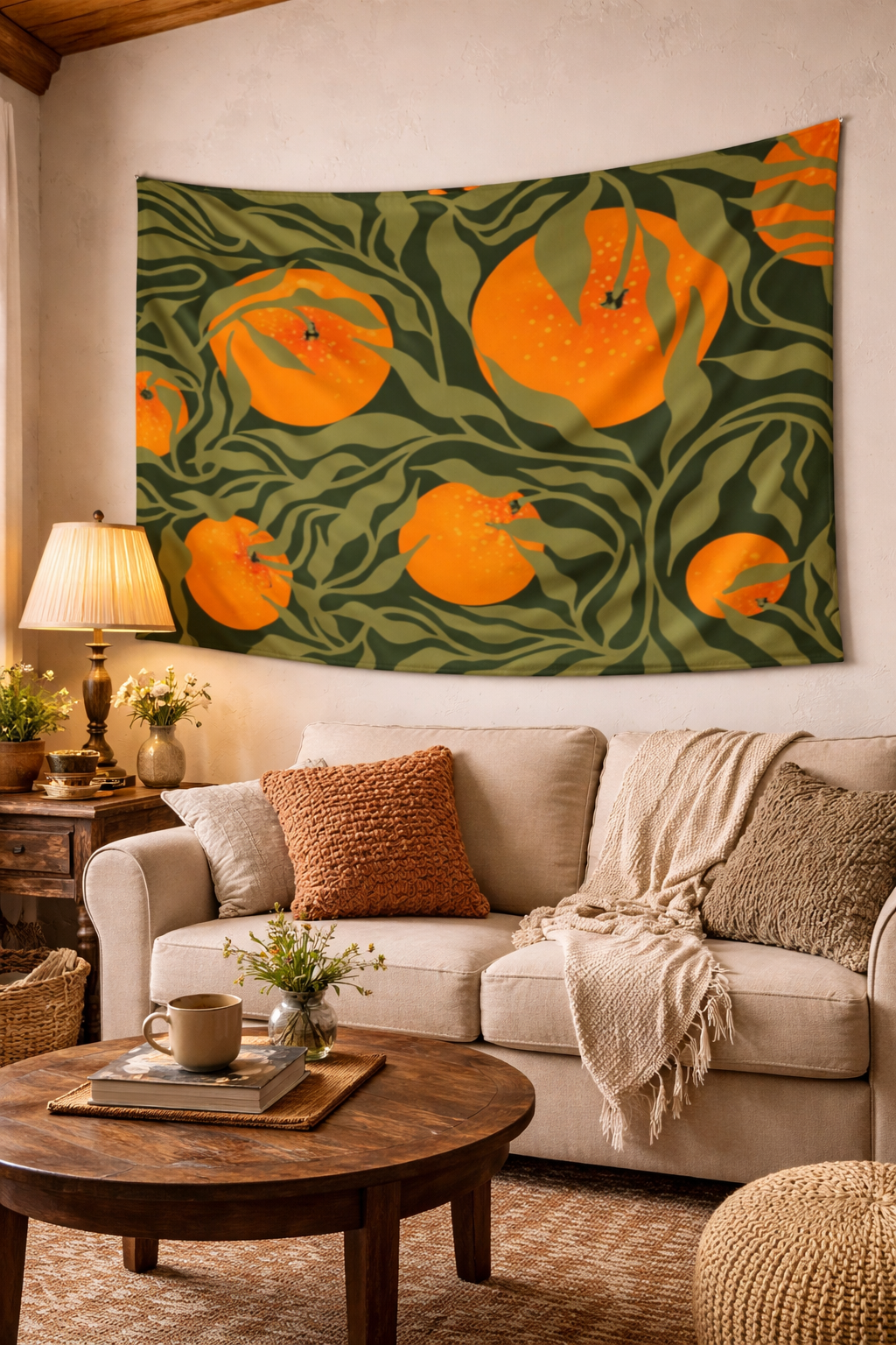 Citrus Grove Wall Tapestry — Orange Fruit Botanical Tapestry for Living Room & Bedroom