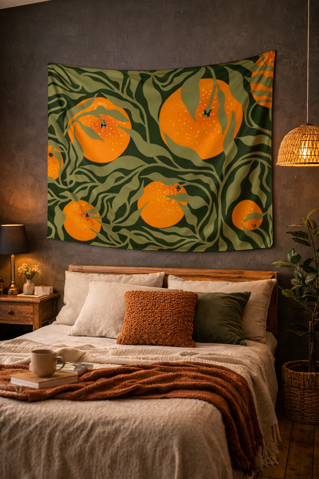 Citrus Grove Wall Tapestry — Orange Fruit Botanical Tapestry for Living Room & Bedroom
