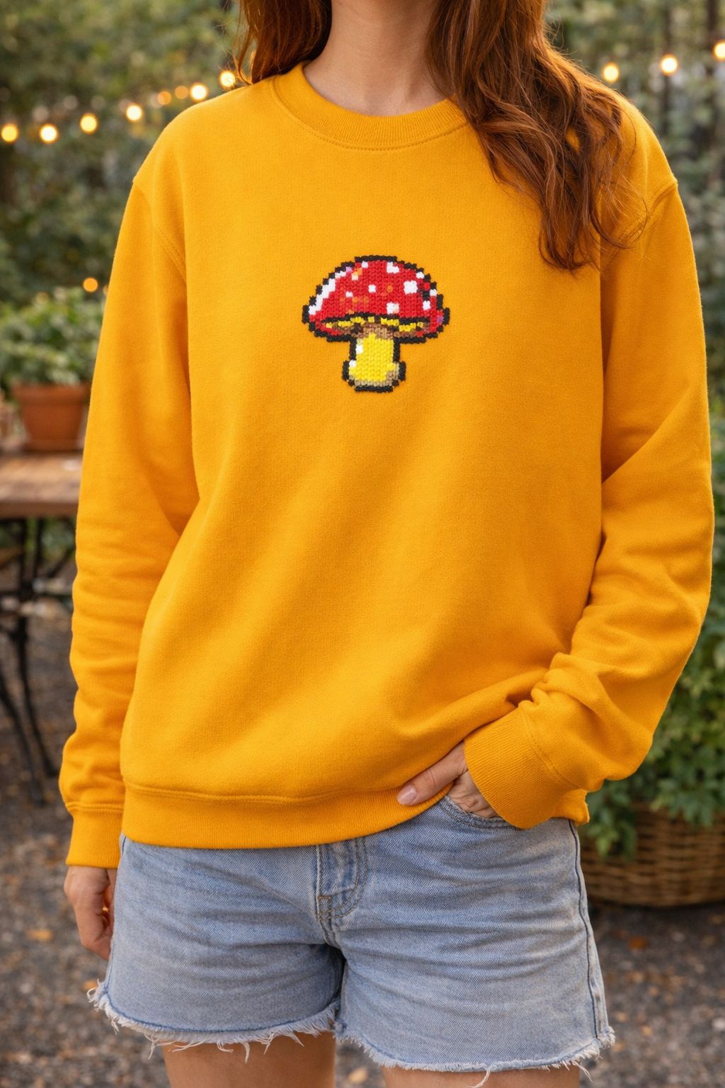 Pixel Mushroom Crewneck Sweatshirt — Cute Retro Gaming Mushroom Graphic
