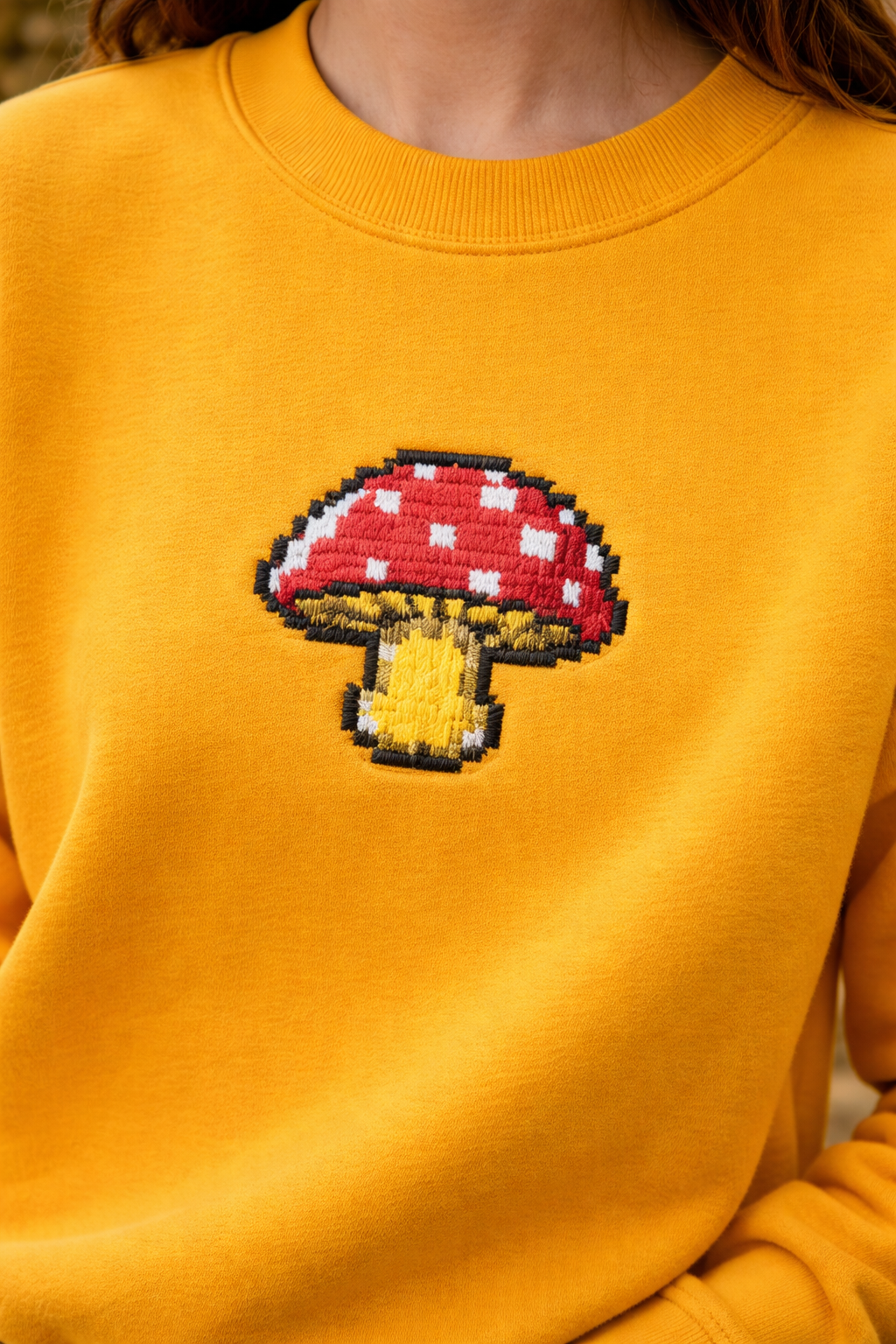 Pixel Mushroom Crewneck Sweatshirt — Cute Retro Gaming Mushroom Graphic