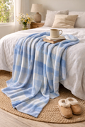 Blue Plaid Velveteen Microfiber Blanket — Soft Cozy Throw for Bedroom & Nursery