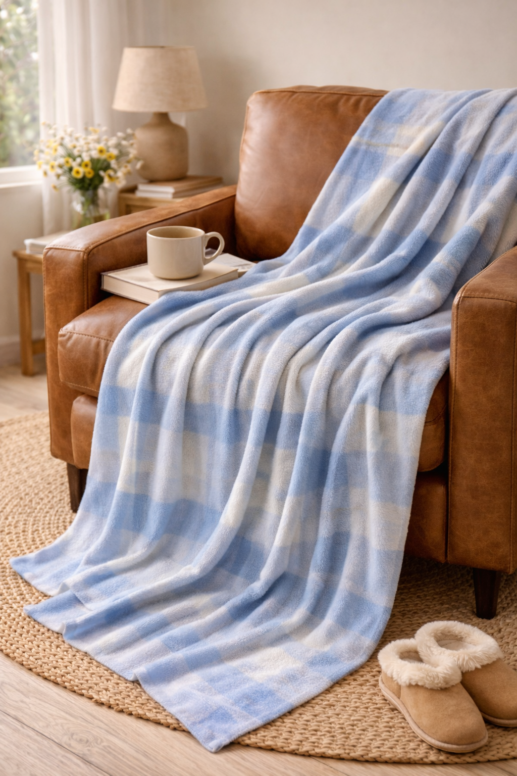 Blue Plaid Velveteen Microfiber Blanket — Soft Cozy Throw for Bedroom & Nursery