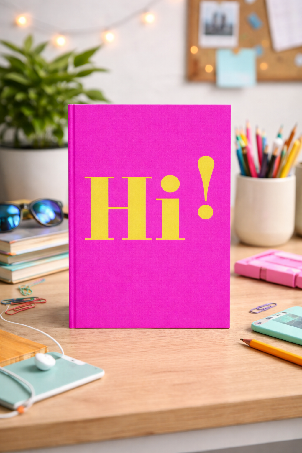Journal — Bright Pink “Hi!” Hardcover Journal