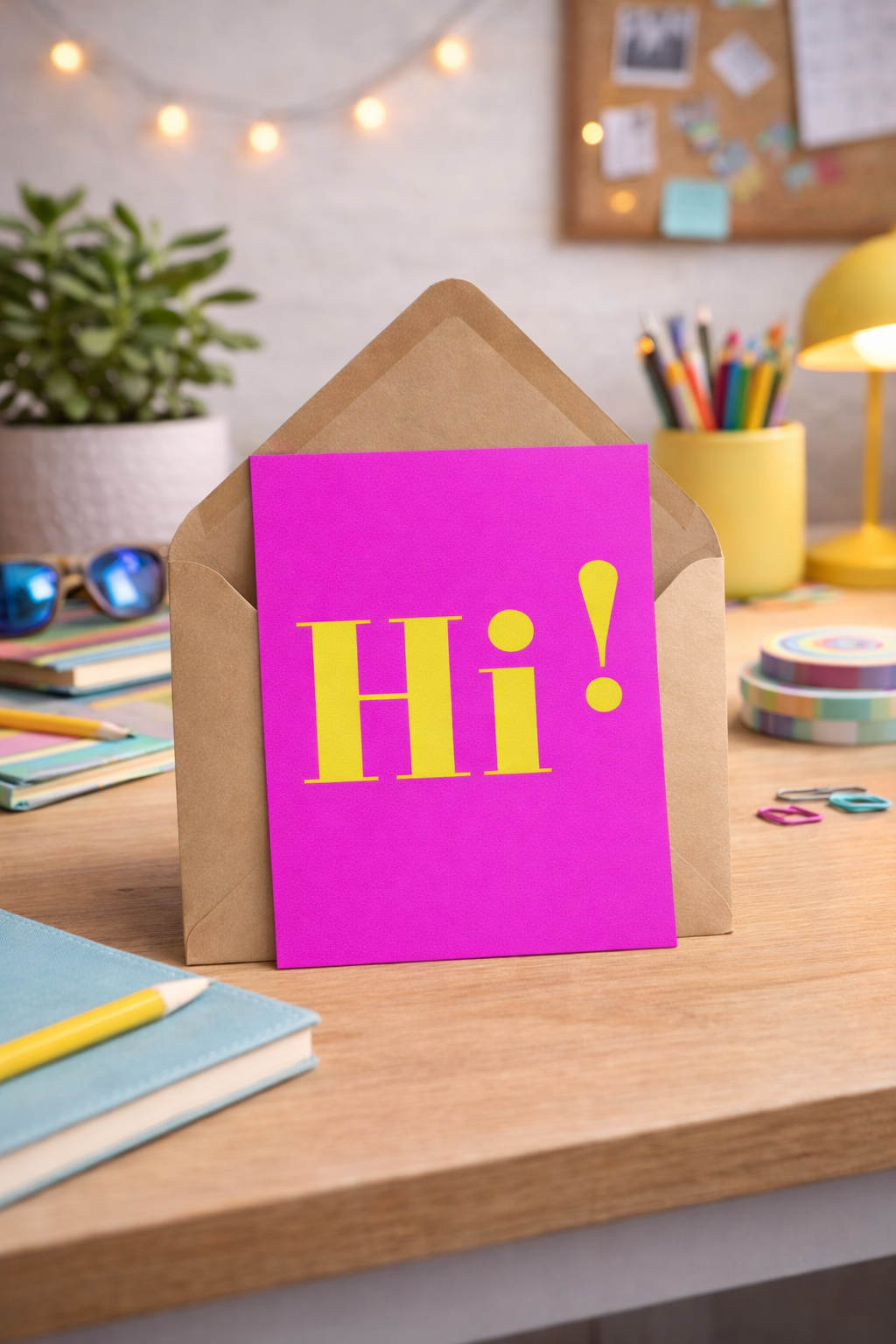 Hi! Bright Pink & Yellow Postcard Set (7 pcs) – Bold Greeting Cards for Friends, Parties & Notes