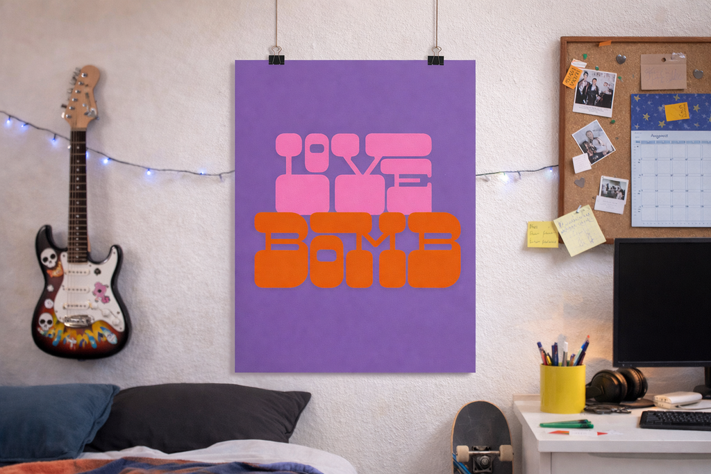 I Love You Bomb Satin Poster — Retro 70s Psychedelic Wall Art (210gsm)
