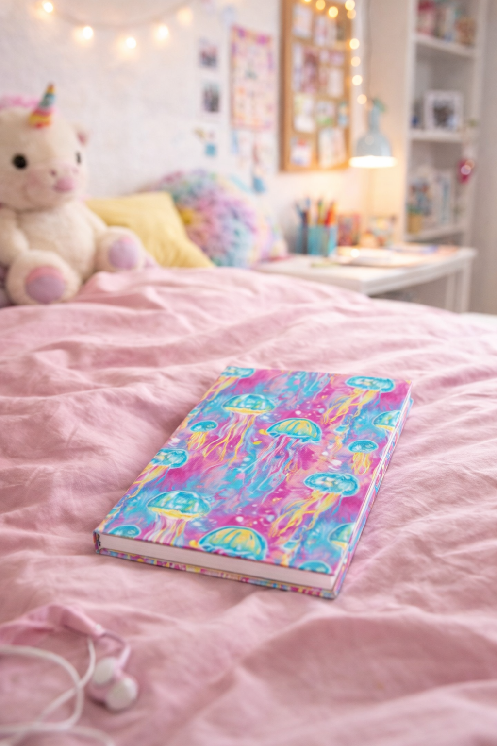 Jellyfish Dream Journal — Ruled Lined Notebook with Vibrant Neon Ocean Art