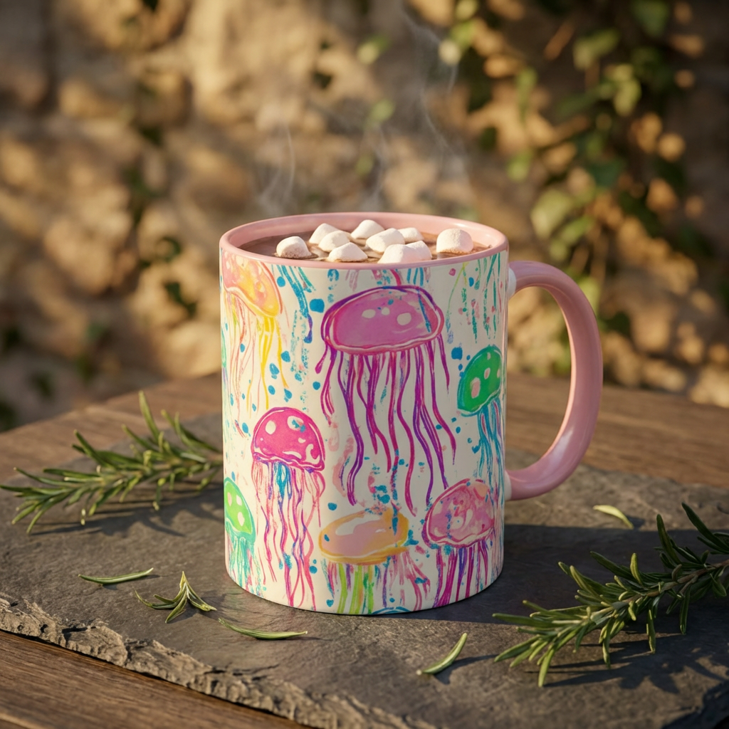 Jellyfish Watercolor Accent Coffee Mug (11/15oz) — Colorful Ocean Art