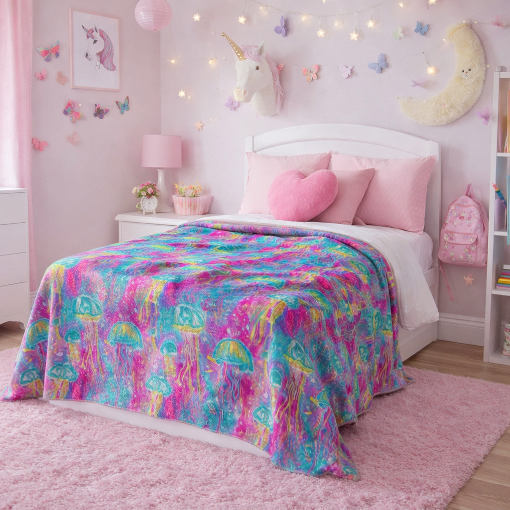 Crushed Velvet Blanket — Vibrant Jellyfish Ocean Throw Blanket