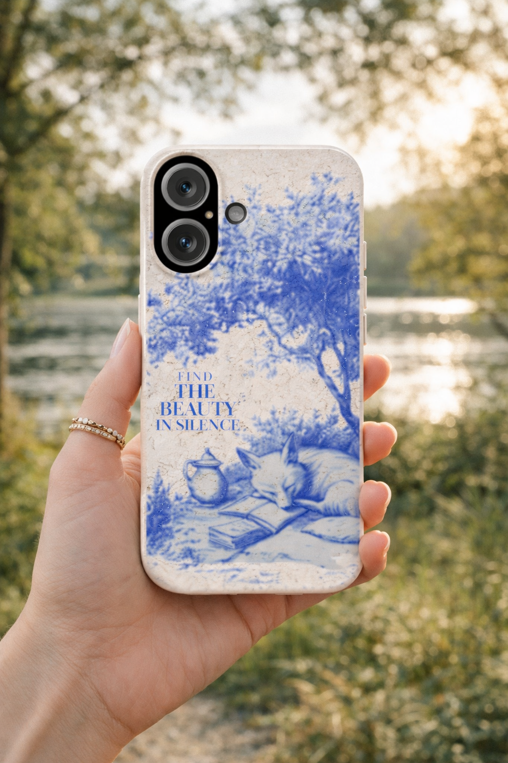 Phone Case — "Find the Beauty in Silence" Blue Vintage Fox Biodegradable Case