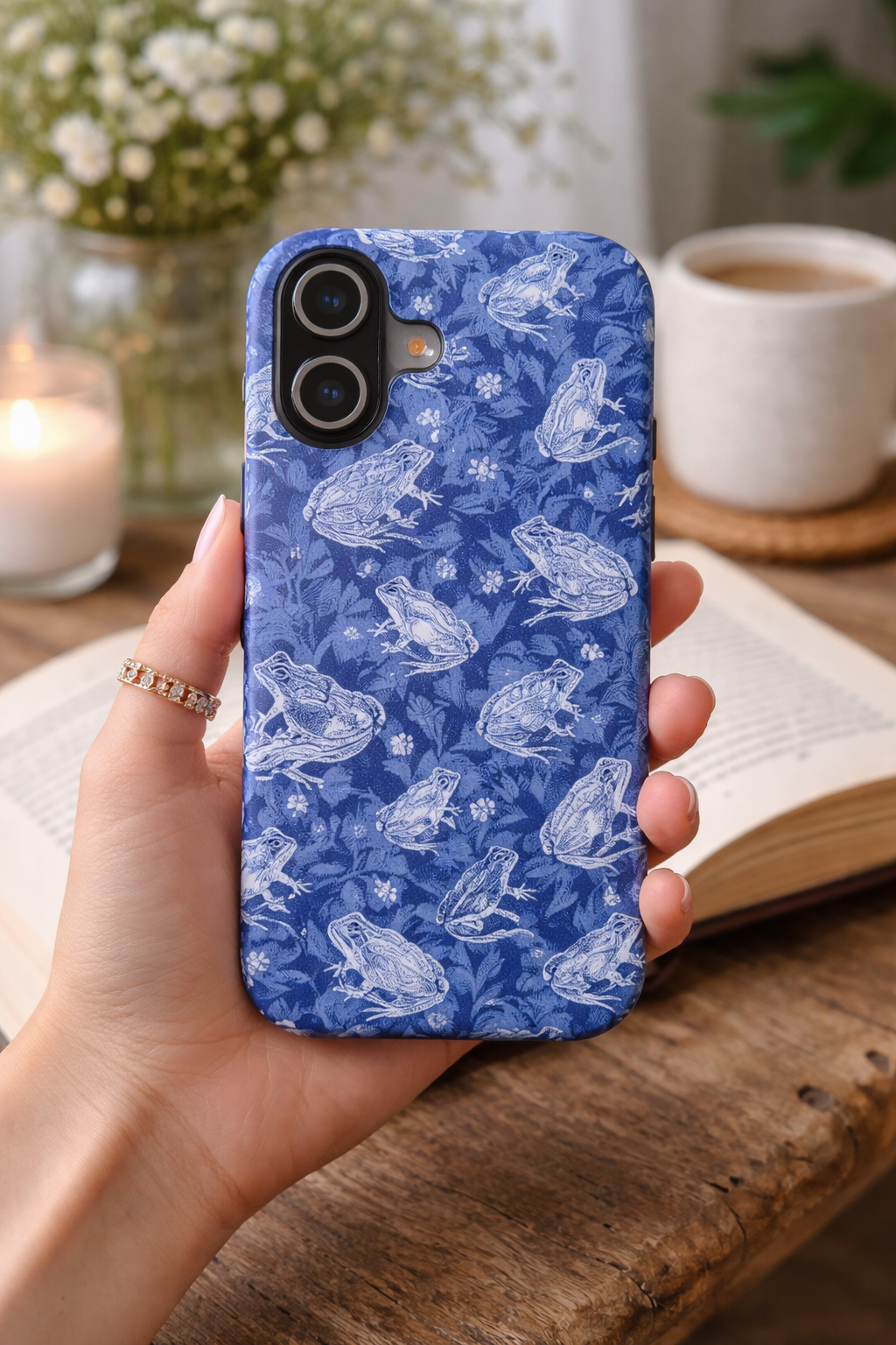 Koi Fish Tough Phone Case — Blue Floral Protective Phone Cover