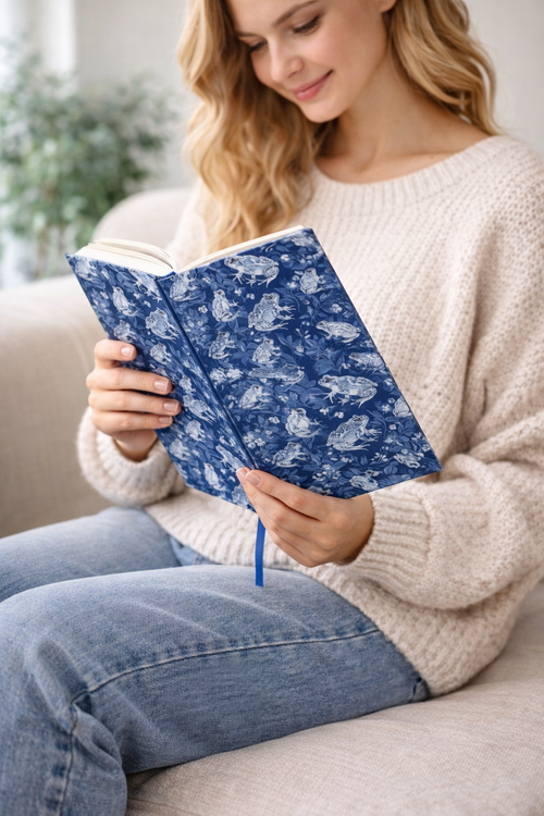 Blue Frog Pattern Ruled Journal — Lined Notebook for Nature Lovers