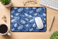 Blue Frog Pattern Desk Mat — Floral Amphibian Mouse Pad Desk Mat