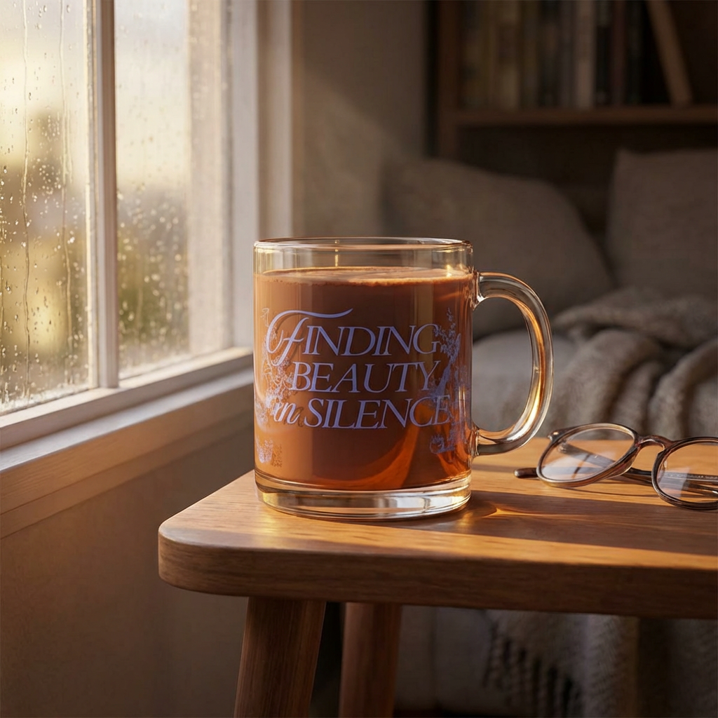 Finding Beauty in Silence Glass Mug — 10oz Inspirational Clear Coffee Cup