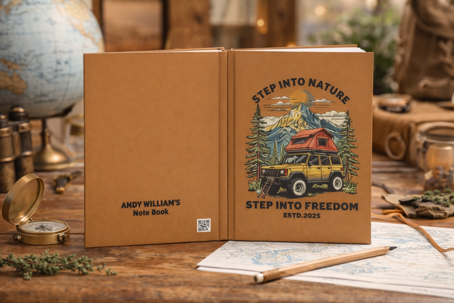 Adventure Journal — "Step Into Nature, Step Into Freedom" Hardcover Notebook