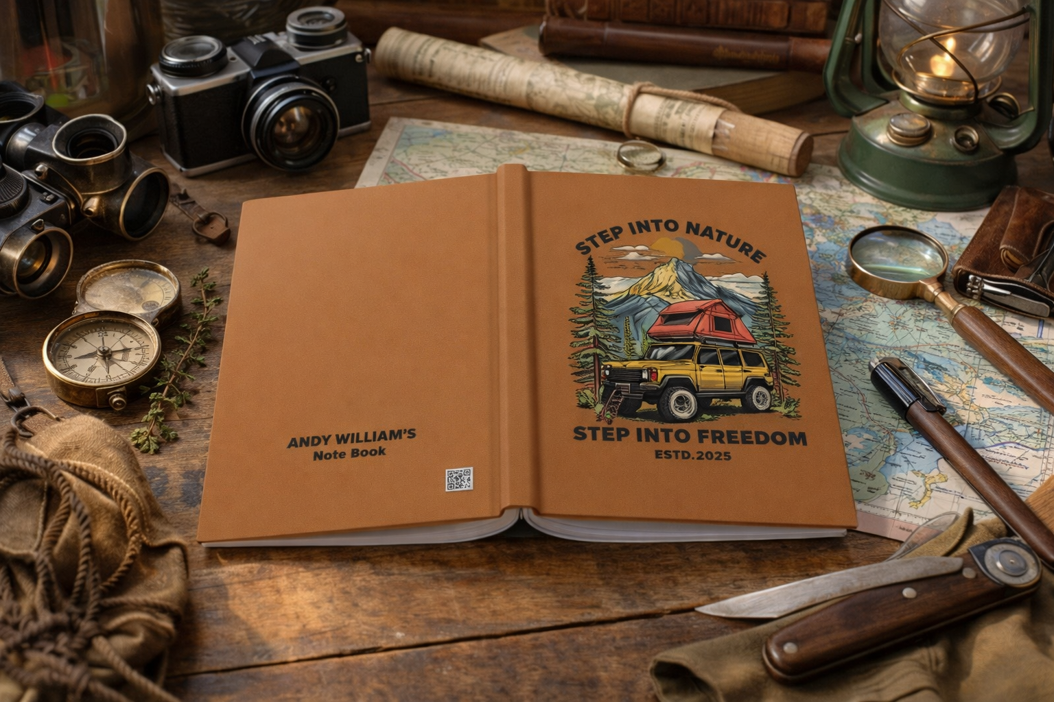 Adventure Journal — "Step Into Nature, Step Into Freedom" Hardcover Notebook