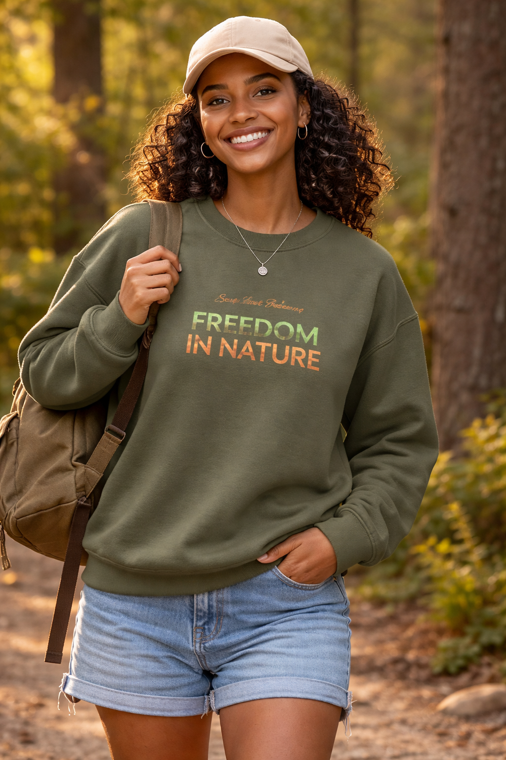 Freedom in Nature Crewneck Sweatshirt — Floral Outdoor Adventure Pullover