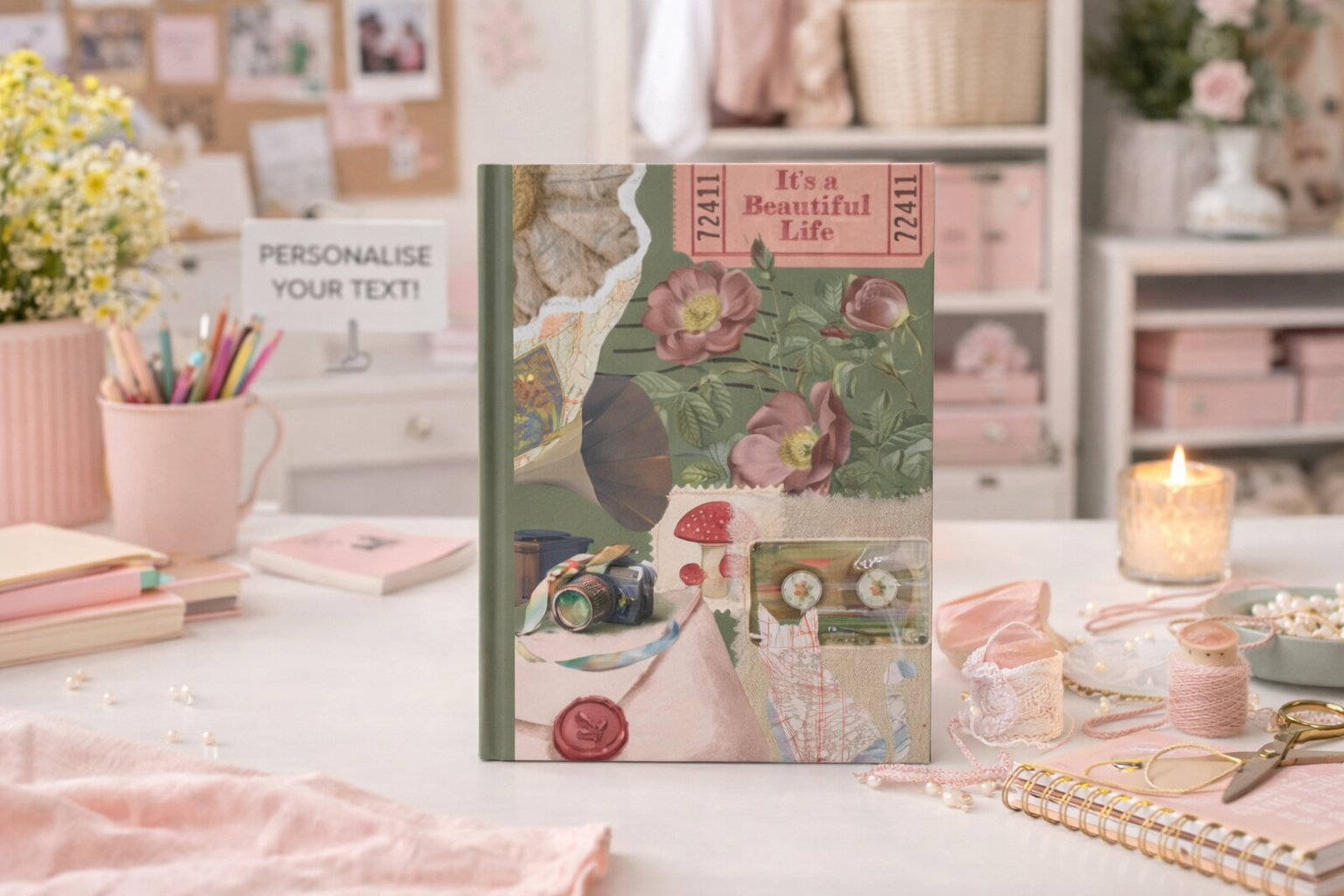 Hardcover Journal — "Live Your Best Life" Vintage Collage Notebook