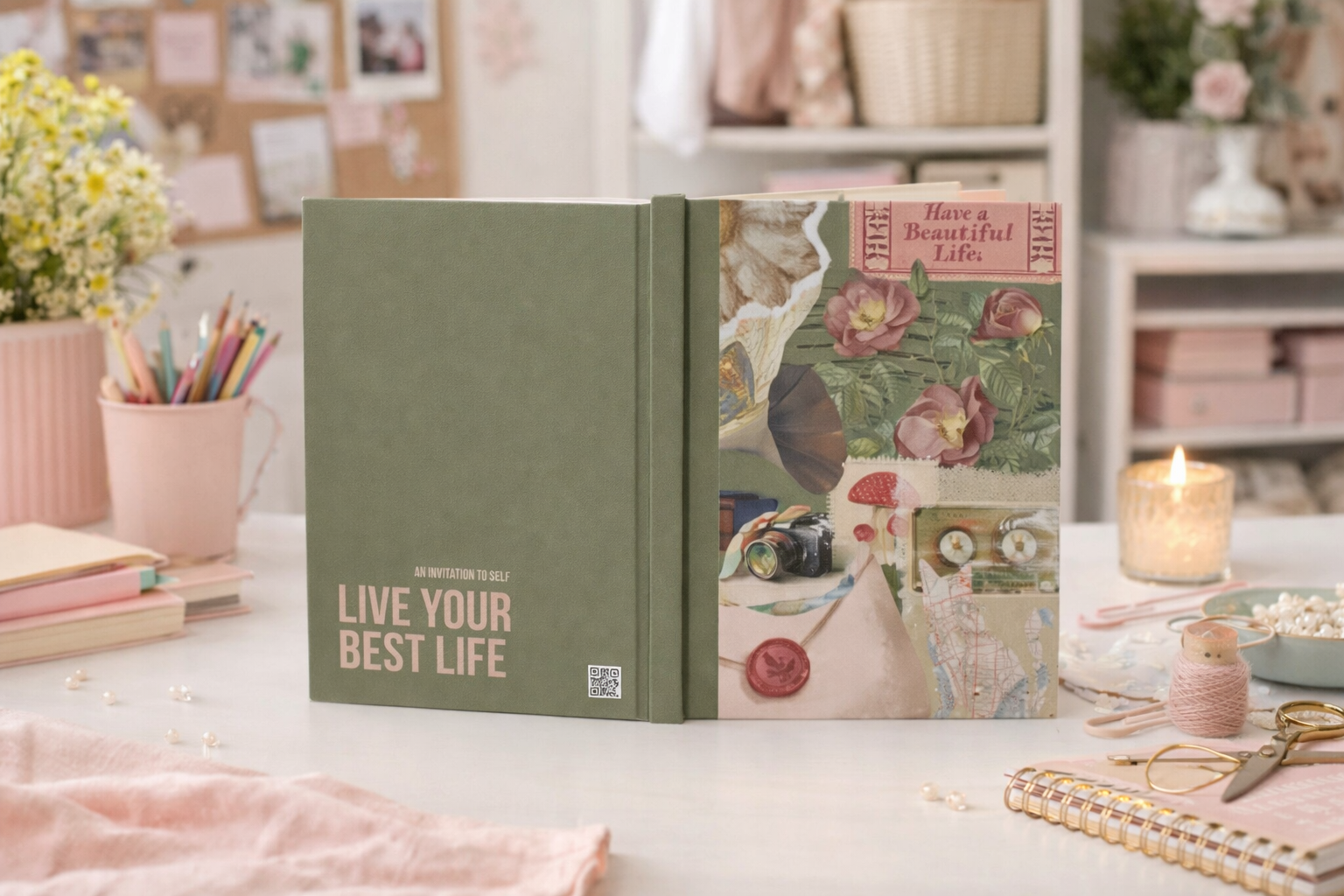 Hardcover Journal — "Live Your Best Life" Vintage Collage Notebook