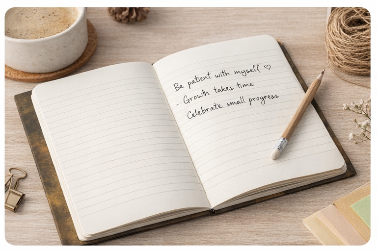 A5 Notebook — "Patience With My Growth" Inspirational Softcover Journal