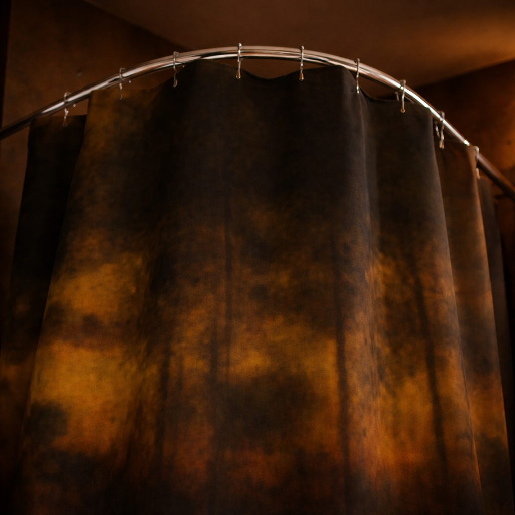 Autumn Forest Shower Curtain – Moody Golden Woodland Bathroom Decor