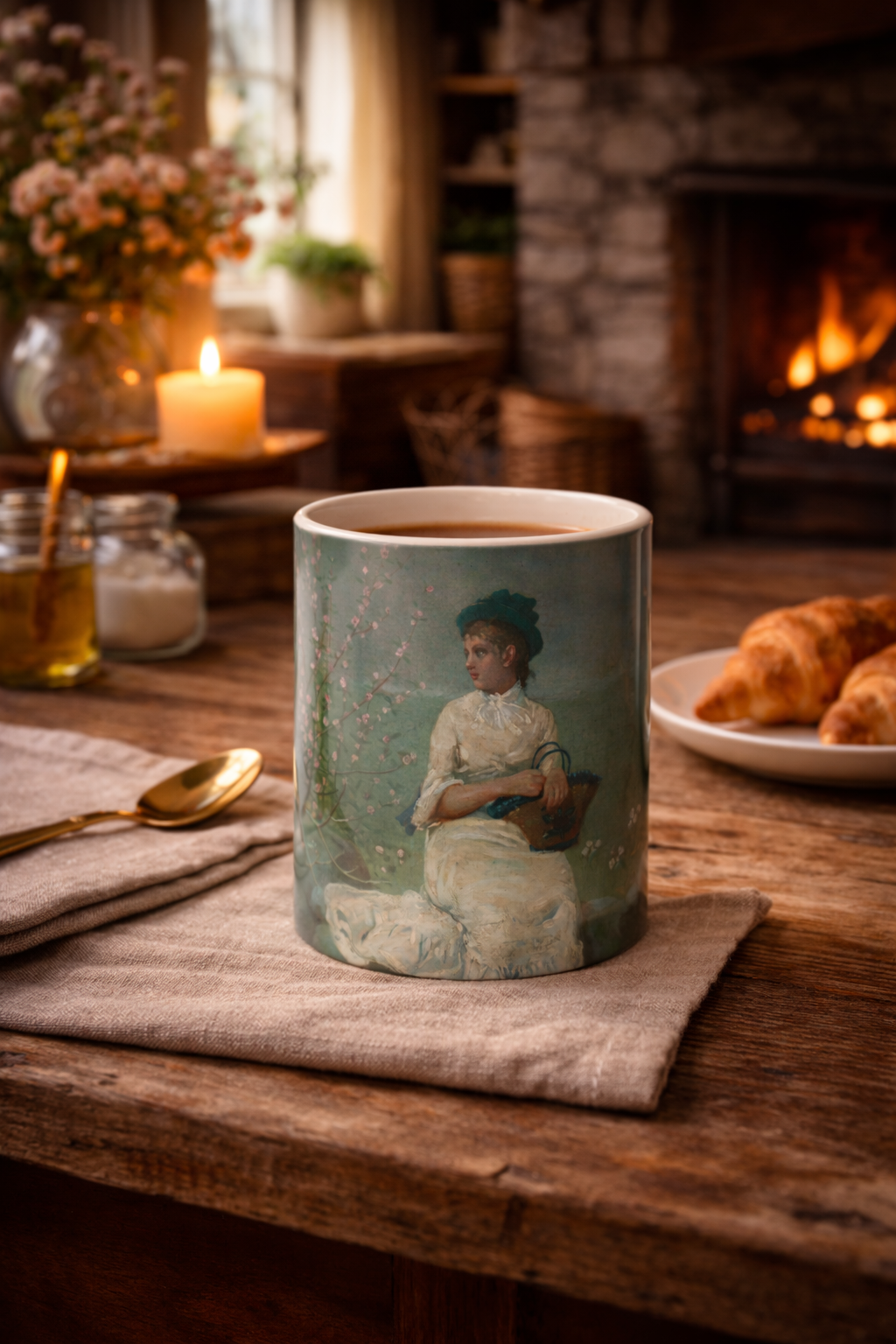 Color-Changing Ceramic Mug — Vintage Woman Painting Design (11 oz)