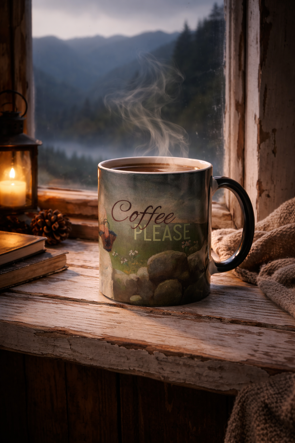Color-Changing Ceramic Mug — Vintage Woman Painting Design (11 oz)