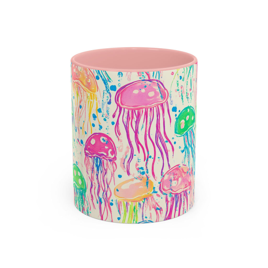 Colorful Jellyfish Accent Coffee Mug — Pink Interior Ocean Art 11/15oz