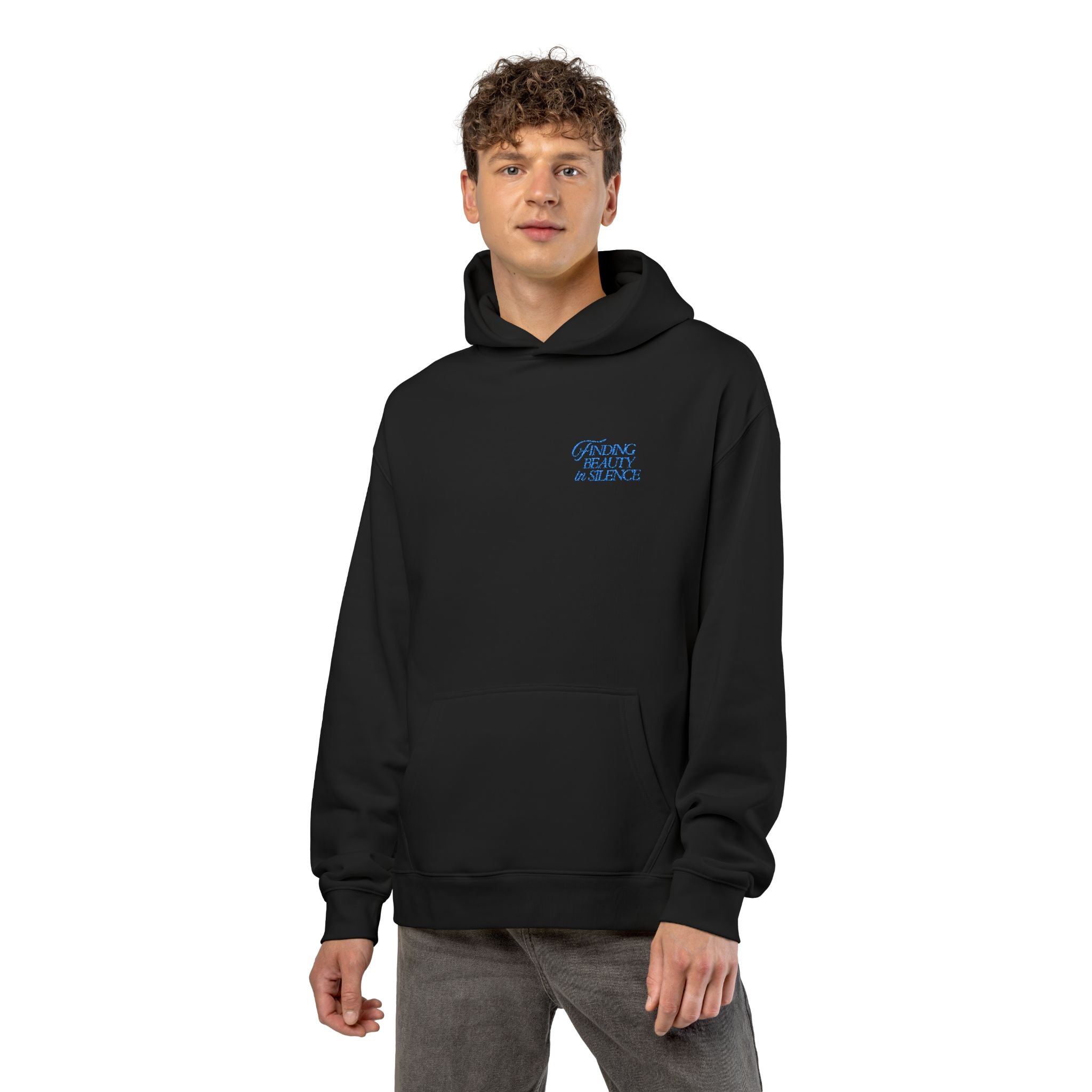 Relaxed Hoodie — Cozy Brown Floral Script Logo Pullover