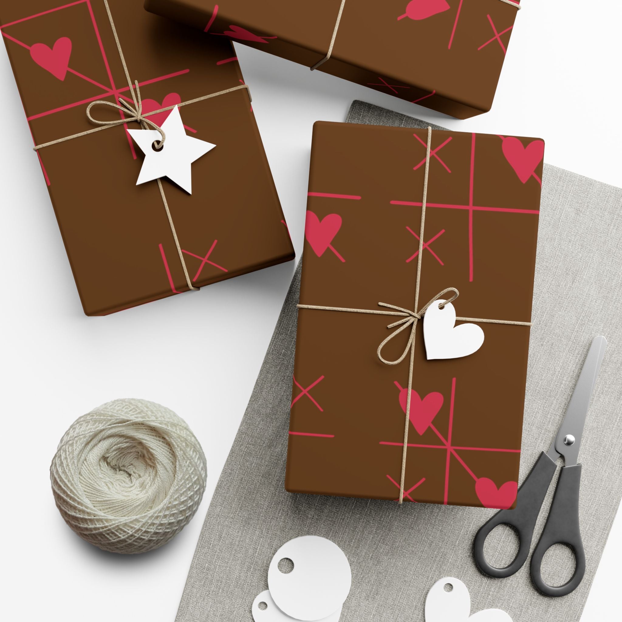 Valentine Chocolate Brown Heart & XO Gift Wrap Paper Roll