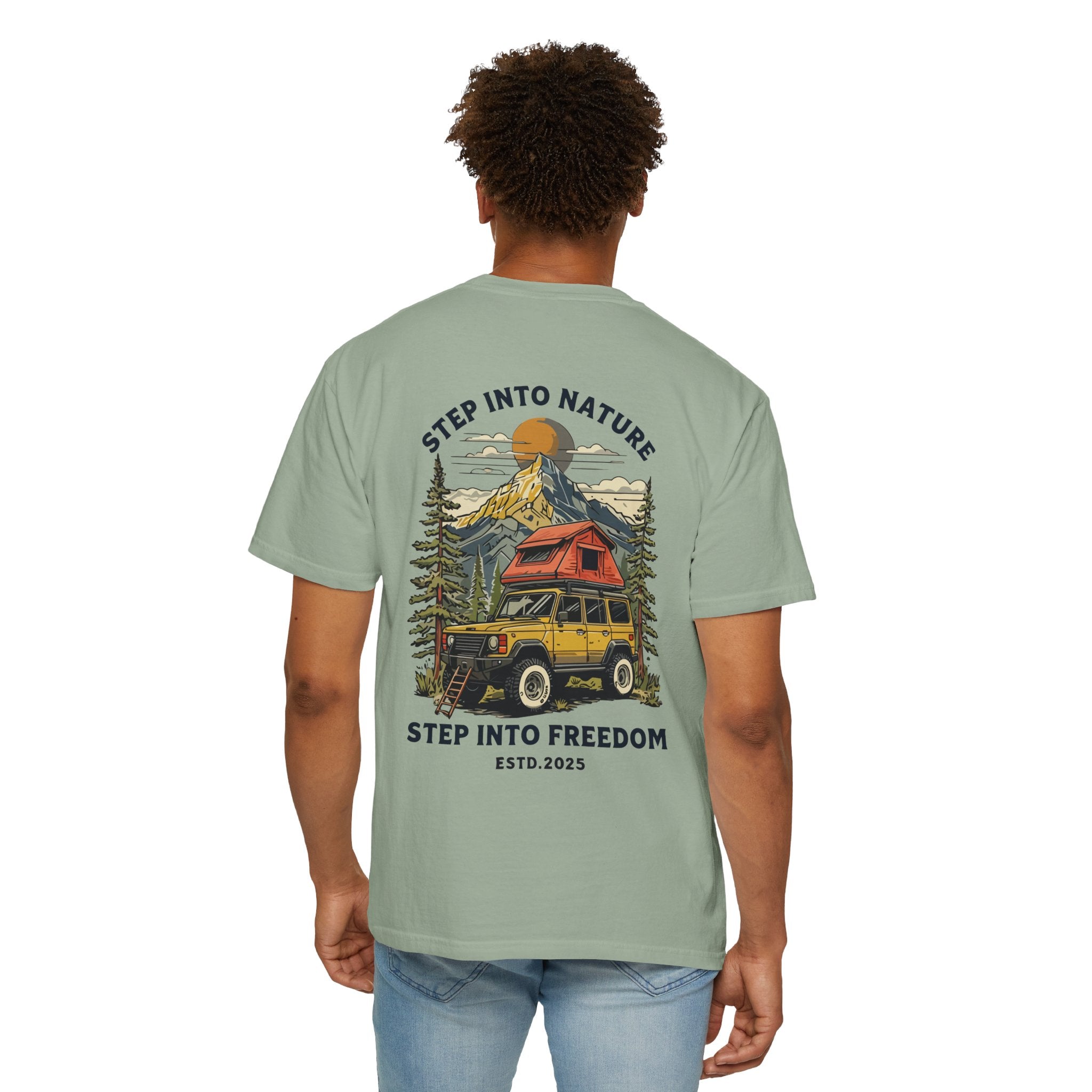Adventure Tee — "Step Into Nature / Step Into Freedom" Graphic T-Shirt