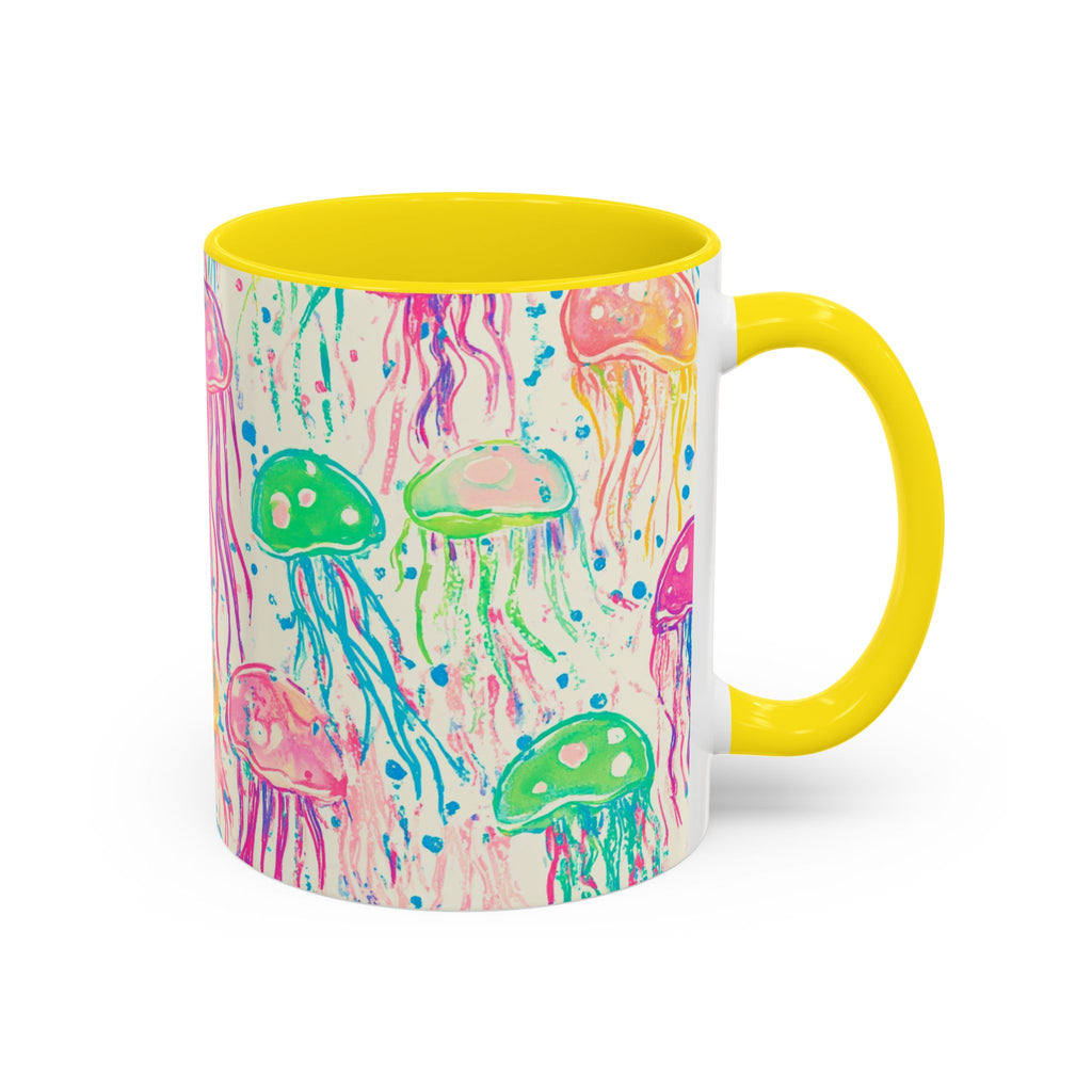 Jellyfish Watercolor Accent Coffee Mug (11/15oz) — Colorful Ocean Art
