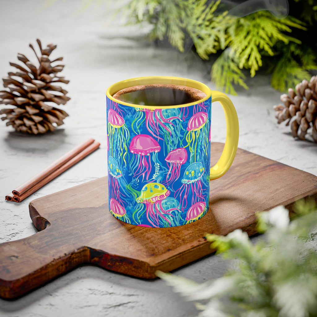 Colorful Jellyfish Ceramic Mug (11oz & 15oz) – Neon Ocean Art Coffee Cup