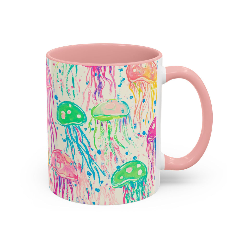 Jellyfish Watercolor Accent Coffee Mug (11/15oz) — Colorful Ocean Art