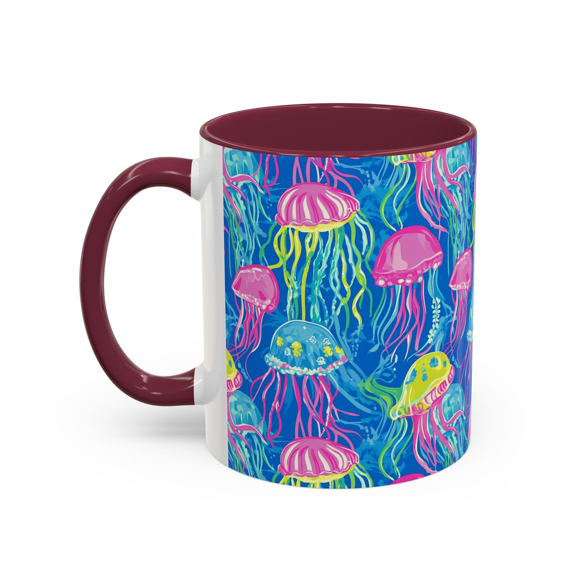 Colorful Jellyfish Ceramic Mug (11oz & 15oz) – Neon Ocean Art Coffee Cup