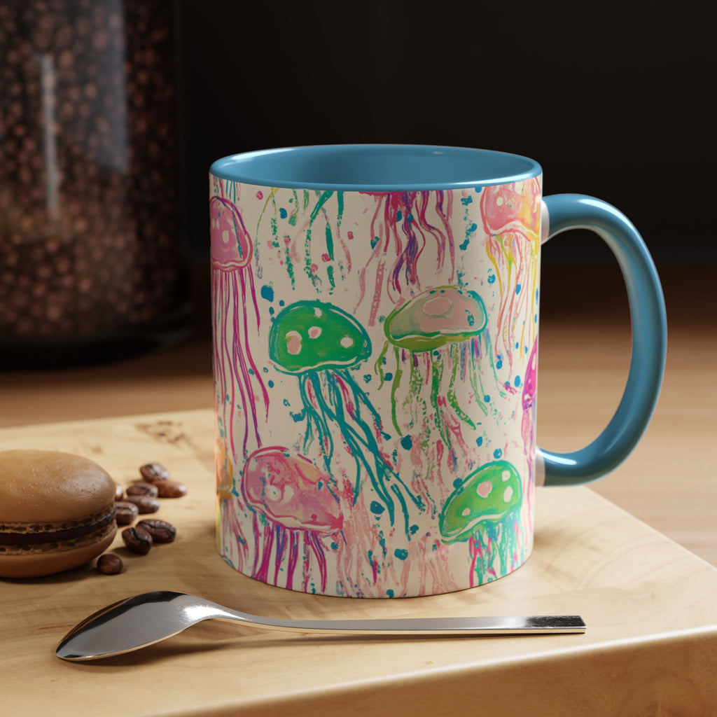 Colorful Jellyfish Accent Coffee Mug — Pink Interior Ocean Art 11/15oz
