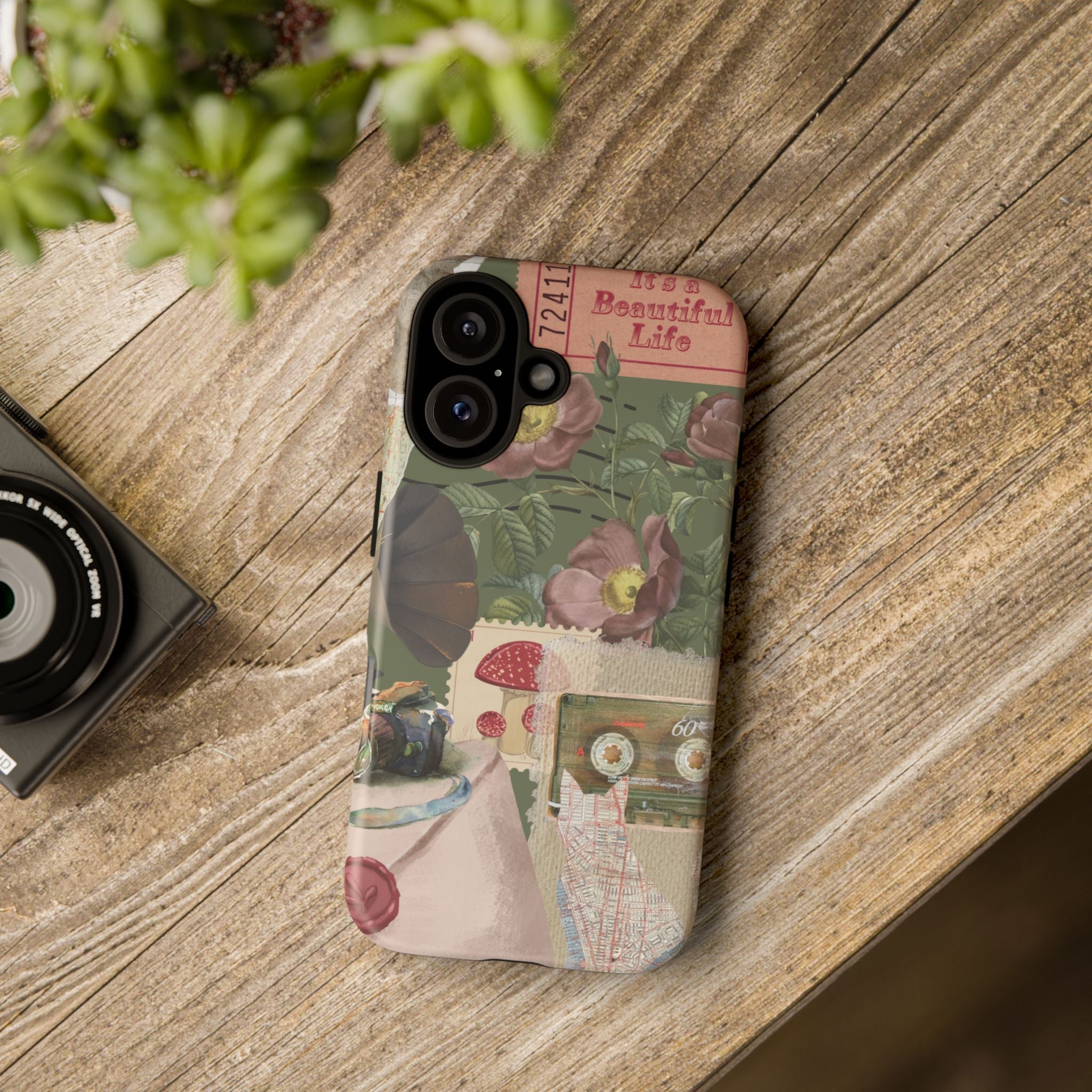 Vintage Floral Collage Phone Case — 'Beautiful Life' Retro Garden Design